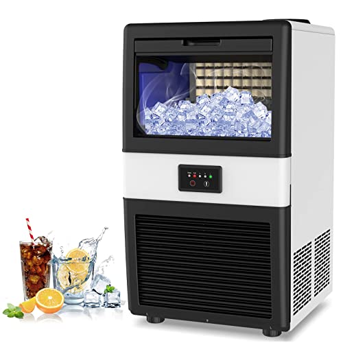 LIFEPLUS Commercial Ice Maker, 70LBS/24H Under Counter Freestanding Ice Machine w/ 10LBS Ice Bin, 32 Ice Cubes/Cycle, 2 Water Inlet Modes, Self Clean, ETL & FDA, Ideal for Bar, Office, Coffee Shop