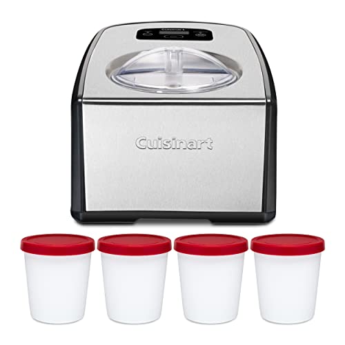 Cuisinart ICE-100 Compressor Ice Cream and Gelato Maker Bundle with Freezer Storage Containers (4-Pack) (3 Items)