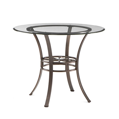 SEI Furniture Lucianna Round Glass Top Dining Table with Metal Frame, Dark Brown