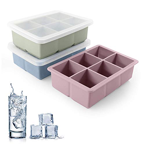 Excnorm Ice Cube Trays 3 Pack - Large Size Silicone Ice Cube Molds with Removable Lids Reusable and BPA Free for Whiskey, Cocktail, Stackable Flexible Safe Ice