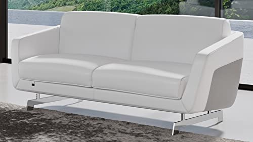 Zuri Furniture Modern Armondo Loveseat in Two Tone White Microfiber Leather and Grey Accent
