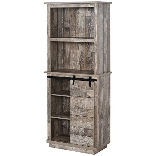 HOMCOM Freestanding Rustic Kitchen Buffet with Hutch, Pantry Storage Cabinet with Sliding Barn Door, Adjustable Shelf, Vintage Wood HOMCOM Freestanding Rustic Kitchen Buffet with Hutch, Pantry Storage Cabinet with Sliding Barn Door, Adjustable Shelf, Vintage Wood