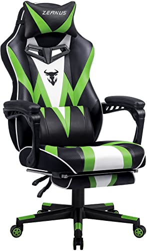 Zeanus Green Gaming Chair for Heavy People Gamer Chair with Footrest Recliner Computer Chair with Massage Big and Tall Desk Chair for Gaming Ergonomics Game Chair for Adults Racing Gaming Chair Tall