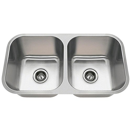 MR Direct 3218A-16 Stainless Steel Undermount 32-1/4 in. Double Bowl Kitchen Sink, 16 Gauge