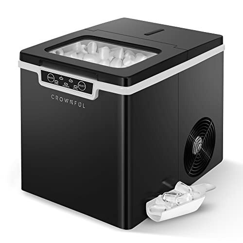 CROWNFUL Ice Maker Countertop Machine, 9 Bullet Ice Cubes Ready in 8 Minutes, 26lbs Ice in 24H, Electric Portable Ice Maker with Scoop and Basket for Home, Kitchen, Office, Party, Black
