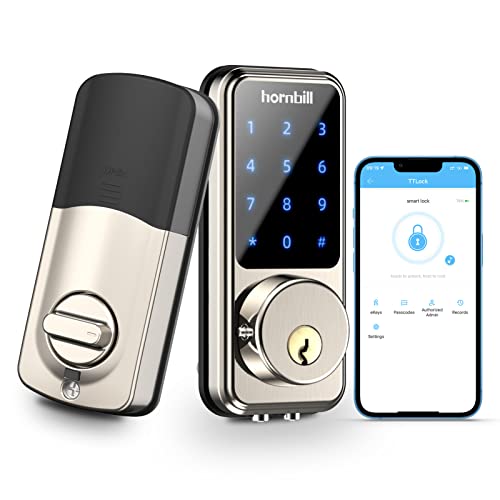 Smart Lock Keyless Entry Deadbolt Door Locks,Hornbill Smart Lock Front Door,Digital Electronic Bluetooth Deadbolt Door Lock Works with APP,Code Auto Lock for Hotel Airbnb Home(Not included G2 Gateway)