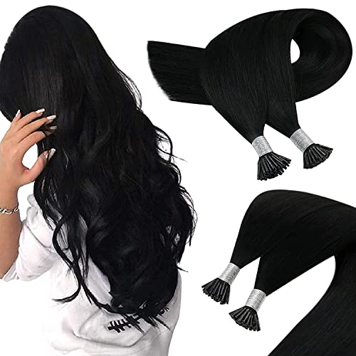 Sunny I Tip Black Hair Extensions Human Hair 14inch 50G/Pack I Tips Human Hair Extensions Black Invisible Straight I Tip Human Hair Extensions for Black Women Real Human Hair 100Strands