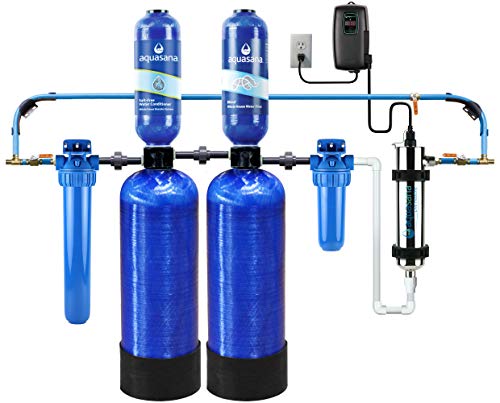Aquasana Whole House Well Water Filter System - Water Softener Alternative w/ UV Purifier, Salt-Free Descaler, Carbon & KDF Media - Filters Sediment & 97% Of Chlorine - 500,000 Gl - EQ-WELL-UV-PRO-AST , Blue