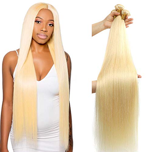 8-40Inch 40 40 40 Inch Peruvian 613 Blonde 3 Bundles Straight Wave 100% Human Hair Weave Remy Hair Extensions Queen Plus Hair