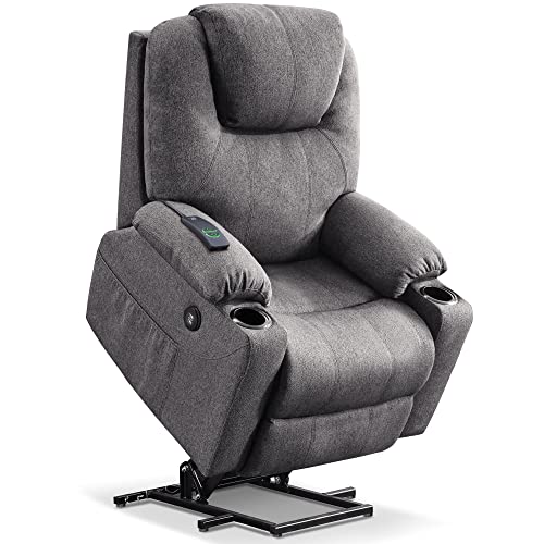 MCombo Large Power Lift Recliner Chair with Massage and Heat for Elderly Big and Tall People, 3 Positions, 2 Side Pockets, and Cup Holders, USB Ports, Fabric 7516 (Large, Gray)