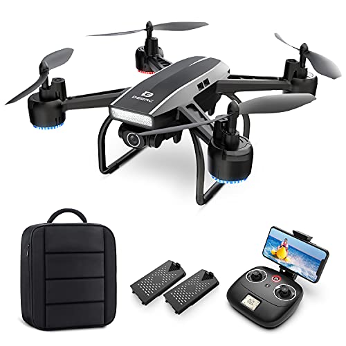 DEERC Drone with Camera for Adults 2K Ultra HD FPV Live Video 120° Wide Angle, Altitude Hold, Headless Mode, Gesture Selfie, Waypoints Functions RC Quadcopter with 2 Batteries and Backpack