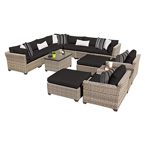 TK Classics MONTEREY-13a-BLACK Monterey 13 Piece Furniture Set 13a Outdoor Wicker Patio Sofas Loveseats and Sectionals, Black