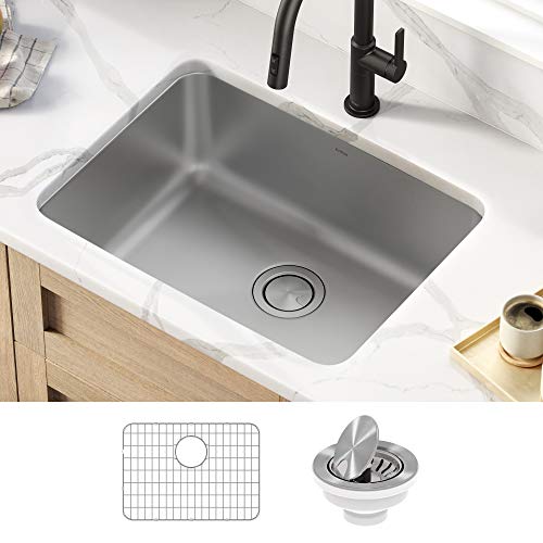 KRAUS Dex 25-inch Undermount 16 Gauge Stainless Steel Single Bowl Kitchen Sink, KA1US25B