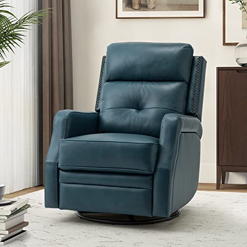 HULALA HOME Genuine Leather Swivel Rocker Recliner with Adjustable Backrest & Footrest, Manual Glider Reclining Chair for Living Room Bedroom, Home Theater Sofa Chair with 360° Swivel Base, Turquoise