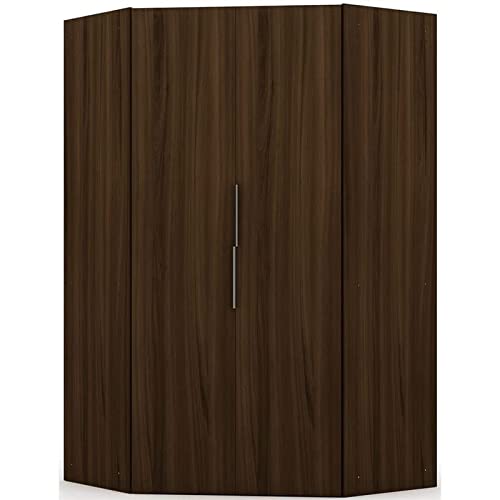 Manhattan Comfort Rockefeller Ultra Modern 2 Door Open Corner Bedroom Closet with Hanging Rods, 65.91", Brown