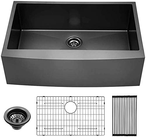 Black Stainless Farmhouse Sink - Lordear 36 inch Farmhouse Sink Apron Front 16 Gauge Gunmetal Black Stainless Steel Deep Single Bowl Kitchen Farm Sink Basin