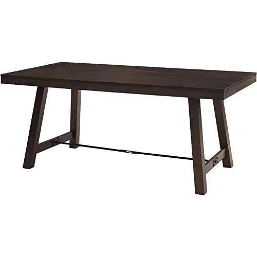 Walker Edison Liam Rustic Farmhouse Trestle Style Dining Table, 70 Inch, Dark Brown Oak