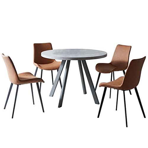 Zerifevni Round Dining Table Set, Mid Century Modern Round Dining Table 35 INCH, Leisure Coffee Table, Saving Space (X-Brown)