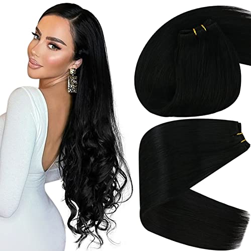 Sunny Weft Hair Extensions Human Hair Natural Black Sew in Extensions Long Straight Double Weft Sew in Hair Extensions Remy Human Hair Weave 22inch 100g