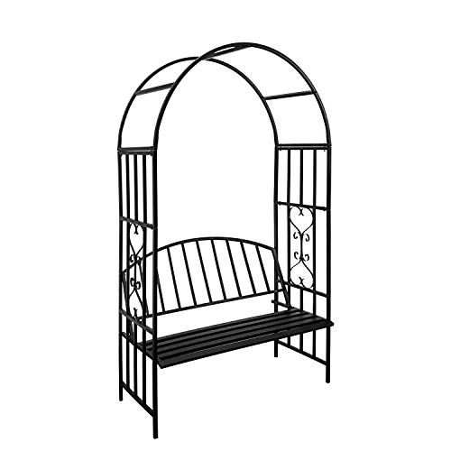 Outdoor Garden Arbor Arch Steel Metal with Bench Seat for Climbing Plants