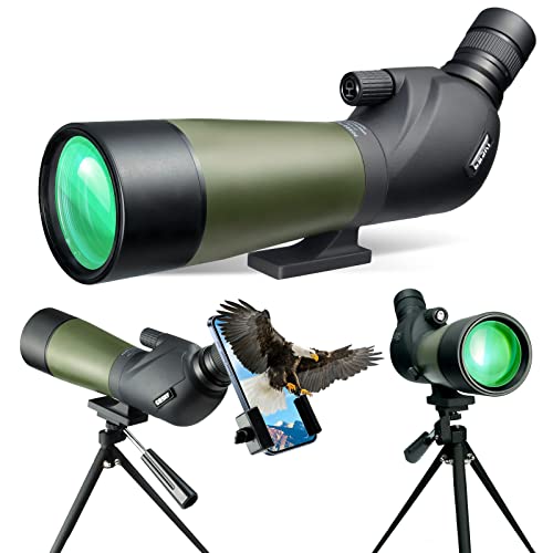 Gosky 20-60x60 HD Spotting Scope with Tripod, Carrying Bag and Scope Phone Adapter - BAK4 45 Degree Angled Spotter Scope for Target Shooting Hunting Bird Watching Wildlife Scenery