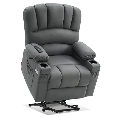 MCombo Electric Power Lift Recliner Chair Sofa with Massage and Heat for Elderly, Extended Footrest, Hand Remote Control, Cup Holders, USB Ports, 2 Side Pockets, Fabric 7095