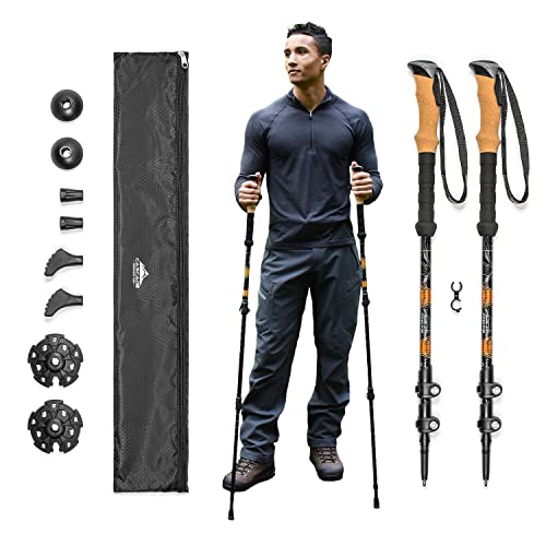 Cascade Mountain Tech Trekking Poles - Aluminum Hiking Walking Sticks with Adjustable Locks Expandable to 54" (Set of 2), Cork Grip, Orange Cascade Mountain Tech Trekking Poles - Aluminum Hiking Walking Sticks with Adjustable Locks Expandable to 54" (Set of 2), Cork Grip, Orange