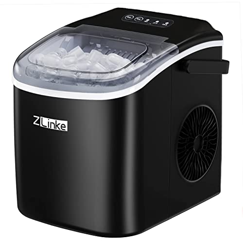 Countertop Ice Maker, 9 Cubes Ready in 6 Mins, 26lbs in 24Hrs, Self-Cleaning Ice Machine with Ice Scoop and Basket, 2 Sizes of Bullet Ice for Home Kitchen Office Bar Party(Black)