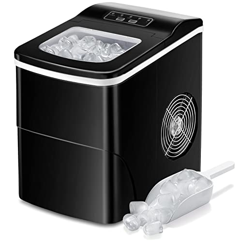 AGLUCKY Countertop Ice Maker Machine, Portable Ice Makers Countertop, Make 26 lbs ice in 24 hrs,Ice Cube Ready in 6-8 Mins with Ice Scoop and Basket (Black)