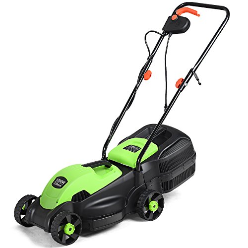 Goplus 14-Inch 12 Amp Electric Lawn Mower w/ Grass Bag, Folding Handle, Electric Push Lawn Corded Mower (Green)