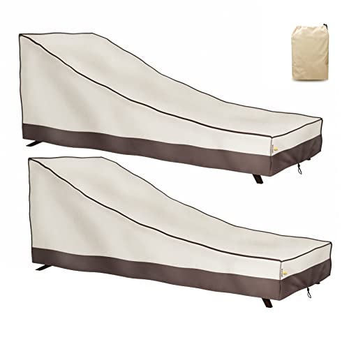 F&J Outdoors Patio Chaise Lounge Cover Waterproof Heavy Duty UV Resistant Eco-Friendly Fabric Outdoor Lounge Chair Cover 79Lx30Wx30H inches, 2 Pack,Beige&Brown