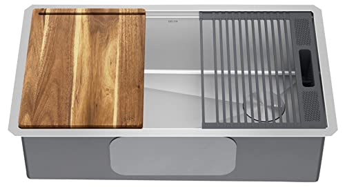 DELTA 95B932-32S-SS Lorelai Workstation Kitchen Sink Undermount Stainless Steel Single Bowl with WorkFlow Ledge and Chef’s Kit of 6 Accessories DELTA 95B932-32S-SS Lorelai Workstation Kitchen Sink Undermount Stainless Steel Single Bowl with WorkFlow Ledge and Chef’s Kit of 6 Accessories