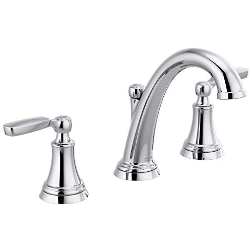 Delta Faucet Woodhurst Widespread Bathroom Faucet Chrome, Chrome Bathroom Faucet 3 Hole, Bathroom Sink Faucet, Metal Drain Assembly, Chrome 3532LF