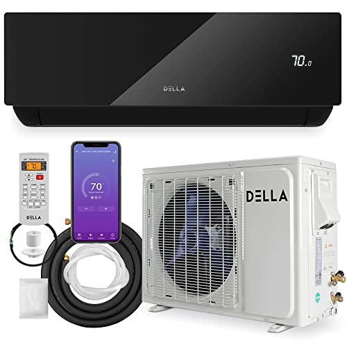 DELLA 12000 BTU Wifi Enabled Mini Split Air Conditioner Ductless Inverter System, 17 SEER 208-230V Energy Efficient Unit w/1 Ton Heat Pump, Cools Up to 550 Sq. Ft.(Black Series)