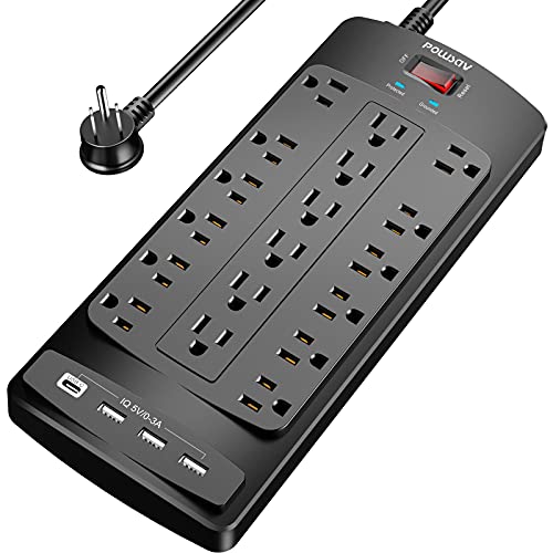 Power Strip with 8 Feet , Surge Protector with 18 Outlets and 4 USB Ports, Black