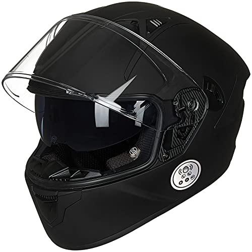ILM Touch Built-in Bluetooth Integrated Full Face Motorcycle Helmet,Dual Visor Voice Dial/Hands-Free Call Bluetooth Helmet,24-36H Music Play DOT Helmet with Bluetooth 5.0 Model X9(Matte Black,Large)