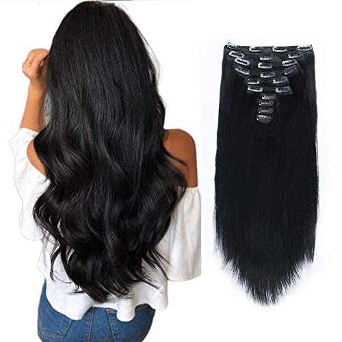 SixStarHair 240g 22inch Jet Black Clip In Hair Extensions Human Hair Professional Hair Extensions Sewed Double Weft With Clips High Quality Remy Human Hair 10 Pieces per Pack