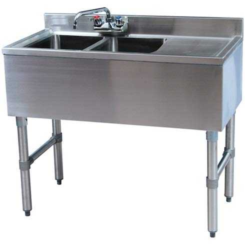 Commercial Stainless Steel Two Compartment Under Bar Sink with Right Drainboard 19" x 36" Commercial Stainless Steel Two Compartment Under Bar Sink with Right Drainboard 19" x 36"