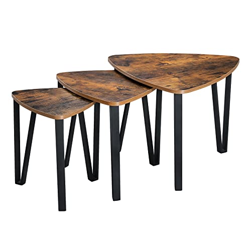 VASAGLE Industrial Nesting Coffee Table, Set of 3 End Tables for Living Room, Stacking Side Tables, Easy Assembly, Wood Look Accent Furniture with Metal Frame, Rustic Brown and Black ULNT13X