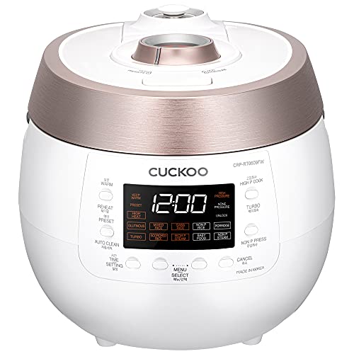 Cuckoo CRP-RT0609FW 6 cup Twin Pressure Plate Rice Cooker & Warmer with High Heat, GABA, Mixed, Scorched, Turbo, Porridge, Baby Food, Steam (Hi/NonPress.) and more, Made in Korea (White) Cuckoo CRP-RT0609FW 6 cup Twin Pressure Plate Rice Cooker & Warmer with High Heat, GABA, Mixed, Scorched, Turbo, Porridge, Baby Food, Steam (Hi/NonPress.) and more, Made in Korea (White)