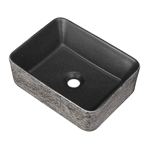 KGAR Ceramic Vessel Sink Rectangle Bathroom Sink Above Counter 16'' x 12'' Porcelain Sink Bowl, Slate Gray