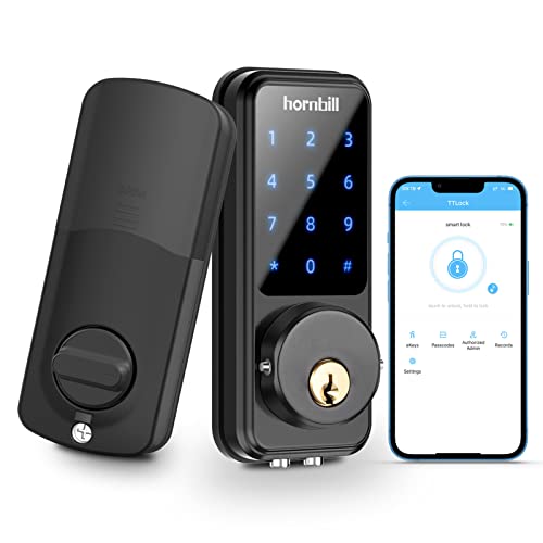 Smart Door Lock with Keypad, hornbill Smart Lock Front Door, Smart Locks Deadbolt Digital Electric Door Lock Works with Smartphone, Code Auto Door Lock for Office Airbnb(Not Included G2 Gateway)