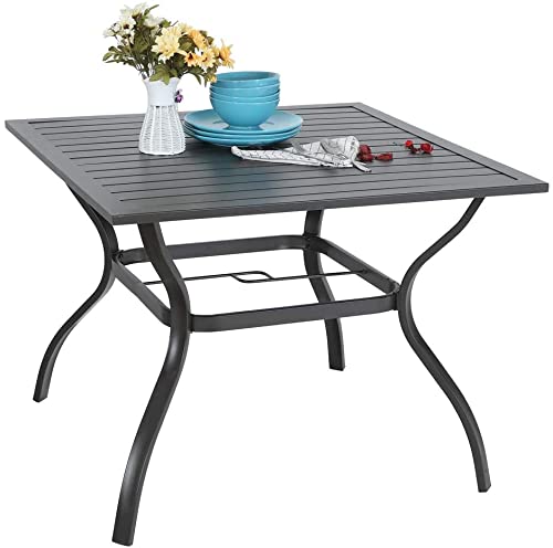 PHI VILLA 37" Metal Steel Slat Patio Dining Table Square Backyard Bistro Table Outdoor Furniture Garden Table, 1.57” Umbrella Hole, Black PHI VILLA 37" Metal Steel Slat Patio Dining Table Square Backyard Bistro Table Outdoor Furniture Garden Table, 1.57” Umbrella Hole, Black