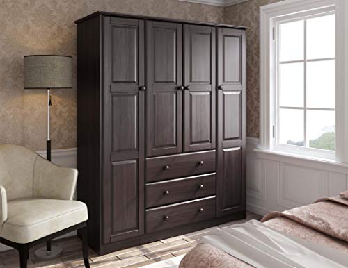 Palace Imports 100% Solid Wood Family Wardrobe/Armoire/Closet 5966, Java, 60" W x 72" H x 21" D. 3 Clothing Rods Included. NO Shelves Included. Optional Small and Large Shelves Sold Separately.