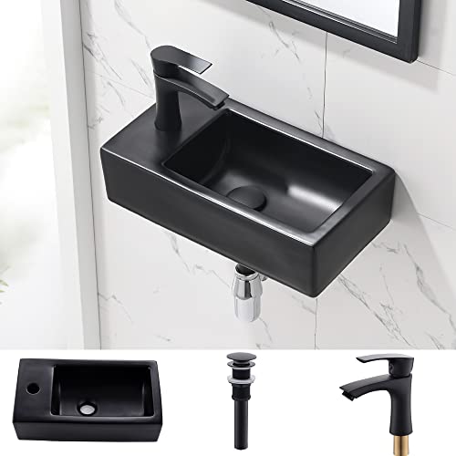 Black Corner Bathroom Sink Wall Mount-Bokaiya 18 Inch Small Narrow Space Corner Sink Matte Black Porcelain Ceramic Cloakroom Mini Vanity Bathroom Sink and Faucet Combo, Left Hand Black Corner Bathroom Sink Wall Mount-Bokaiya 18 Inch Small Narrow Space Corner Sink Matte Black Porcelain Ceramic Cloakroom Mini Vanity Bathroom Sink and Faucet Combo, Left Hand