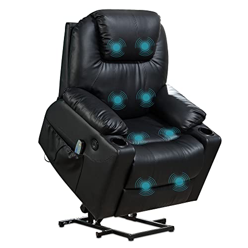 Lift Chair for Elderly,Adjustable Electric Recliner Chair Sofa with Massage and Heat for Back with USB Ports&Cup Holders,Black