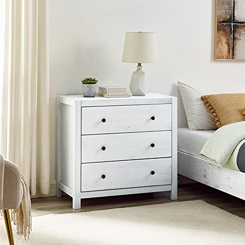 MUSEHOMEINC Rustic Wood with 3-Drawer Dresser,Storage Night Stand,Round Metal knobs,White Washed Finish