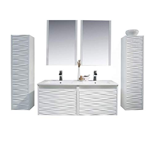 BLOSSOM 48 Inch White Bathroom Vanity with Sink, All Wood Floating Bathroom Vanity with Sink 48 Inch, Mirror, 12 Inch Side Cabinet