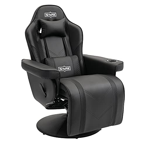 SMAX Gaming Recliner Chair Racing Style Ergonomic High Back Swivel PU Leather Gaming Chair Recliner with Adjustable Backrest and Footrest Cup Holder Side Pouch Gamer Chairs for Adults Black