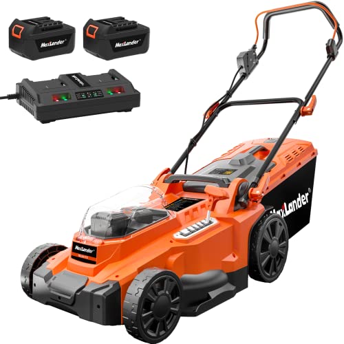 Maxlander Electric Lawn Mower Cordless, 15 Inch Lawn Mower Battery Brushless Motor, 40v 2 in 1 Battery Powered Lawn Mower, 6 Heights, Self Propelled Lawn Mower & Tractors with 2Pcs 4.0Ah Batteries